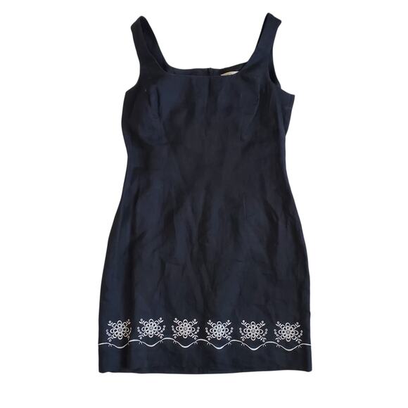 Vintage Linen Blend Mini Dress Black White Embellishments Cali Cali - Size 10 - Picture 4 of 8